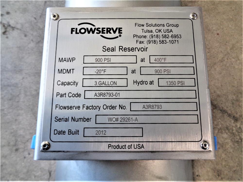 Flowserve 3-Gallon Stainless Steel Seal Pot Reservoir A3R8793